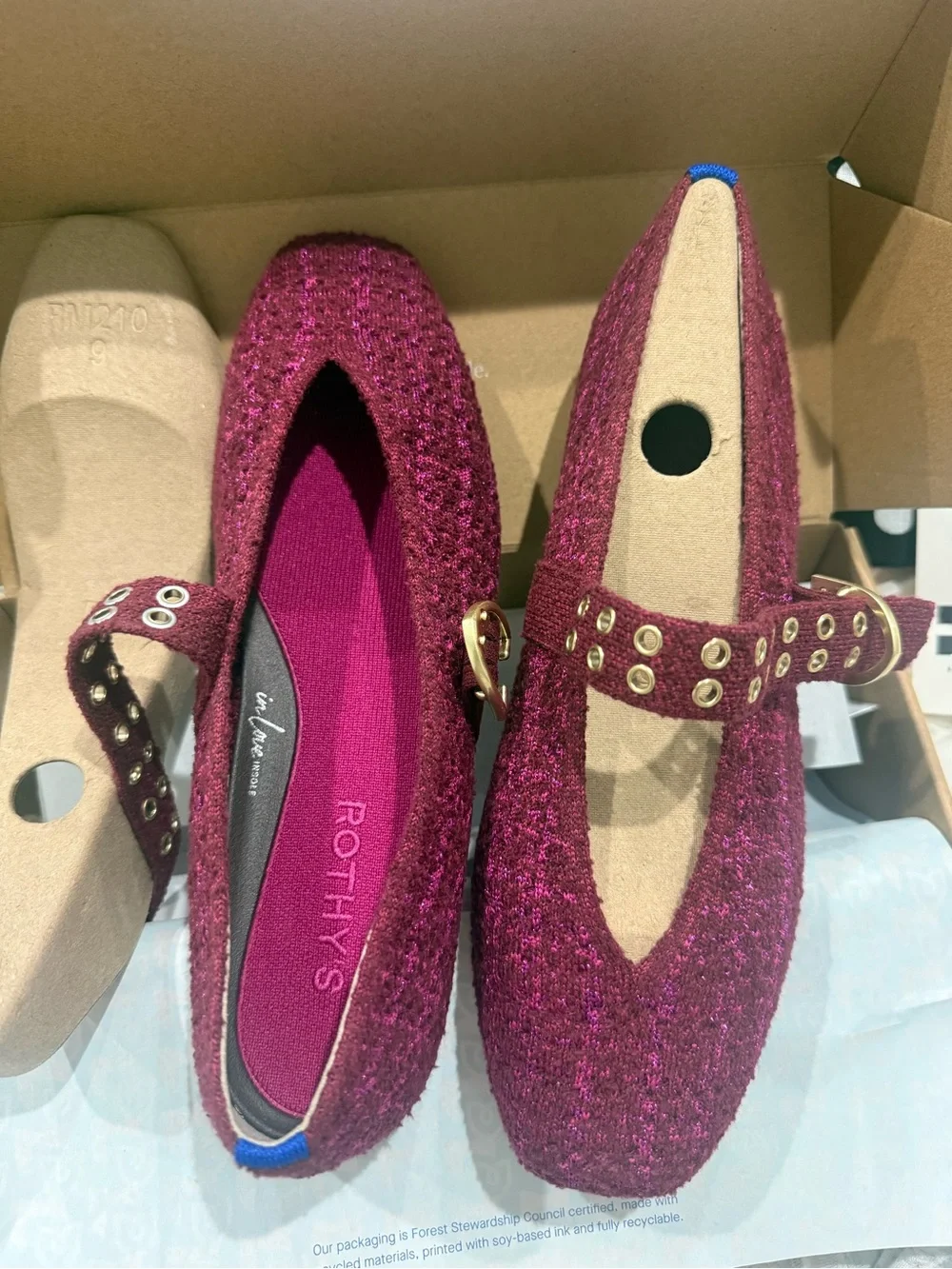 Rothy’s - The Max Buckle Mary Jane in Berry Tweed size 9 new in box!